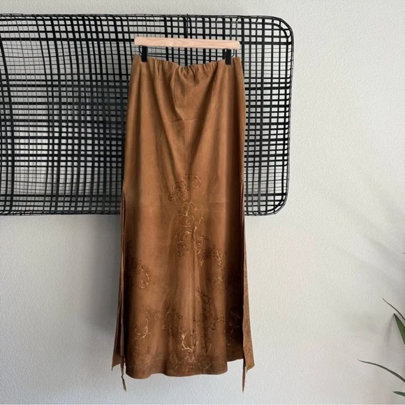NWT! Free People Nigel Preston Hand-Painted Lambskin Suede Maxi Skirt - Large - Picture 8 of 10